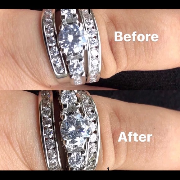 3 Pcs 925 Silver Engagement Ring Wedding Band SET - Picture 8 of 8